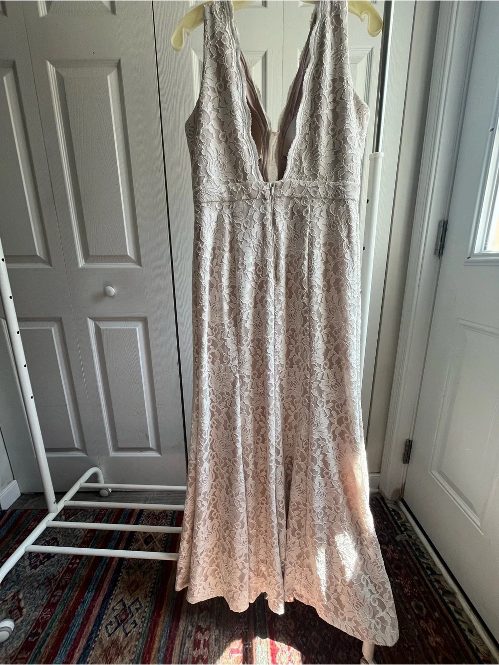 David Bridal Wedding Dress Ivory Elegant Lace V-Neck Summer Fall Fairy size 14